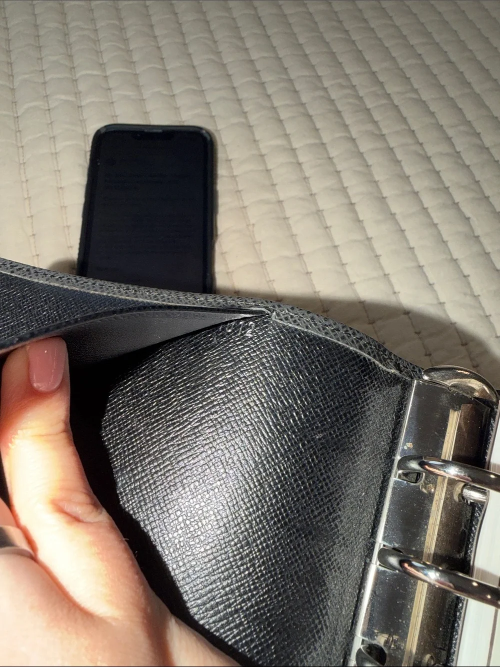 Louis Vuitton Black Textured Leather Tablet Folio with Snap Closure